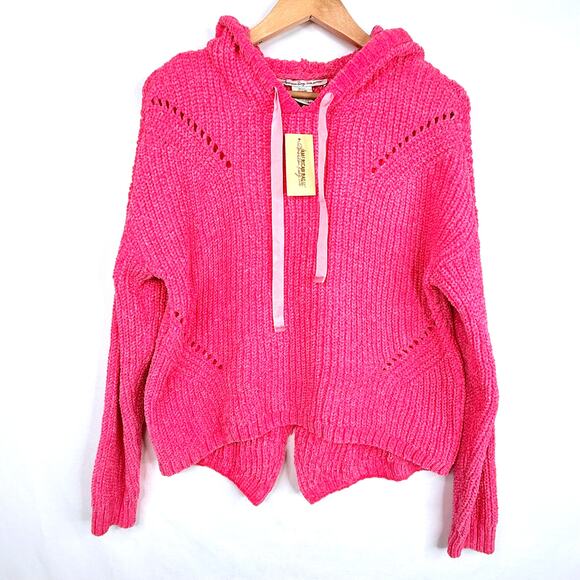 NWT American Rag Neon Pink Chenille Hoodied Sweater M - Picture 1 of 8